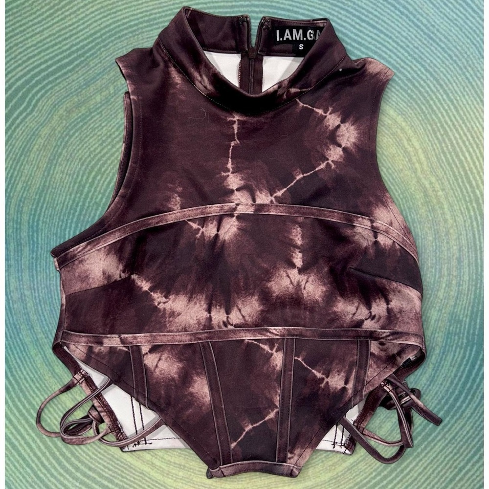 I.AM.GIA Brown Tie Dye Structured Crop Top